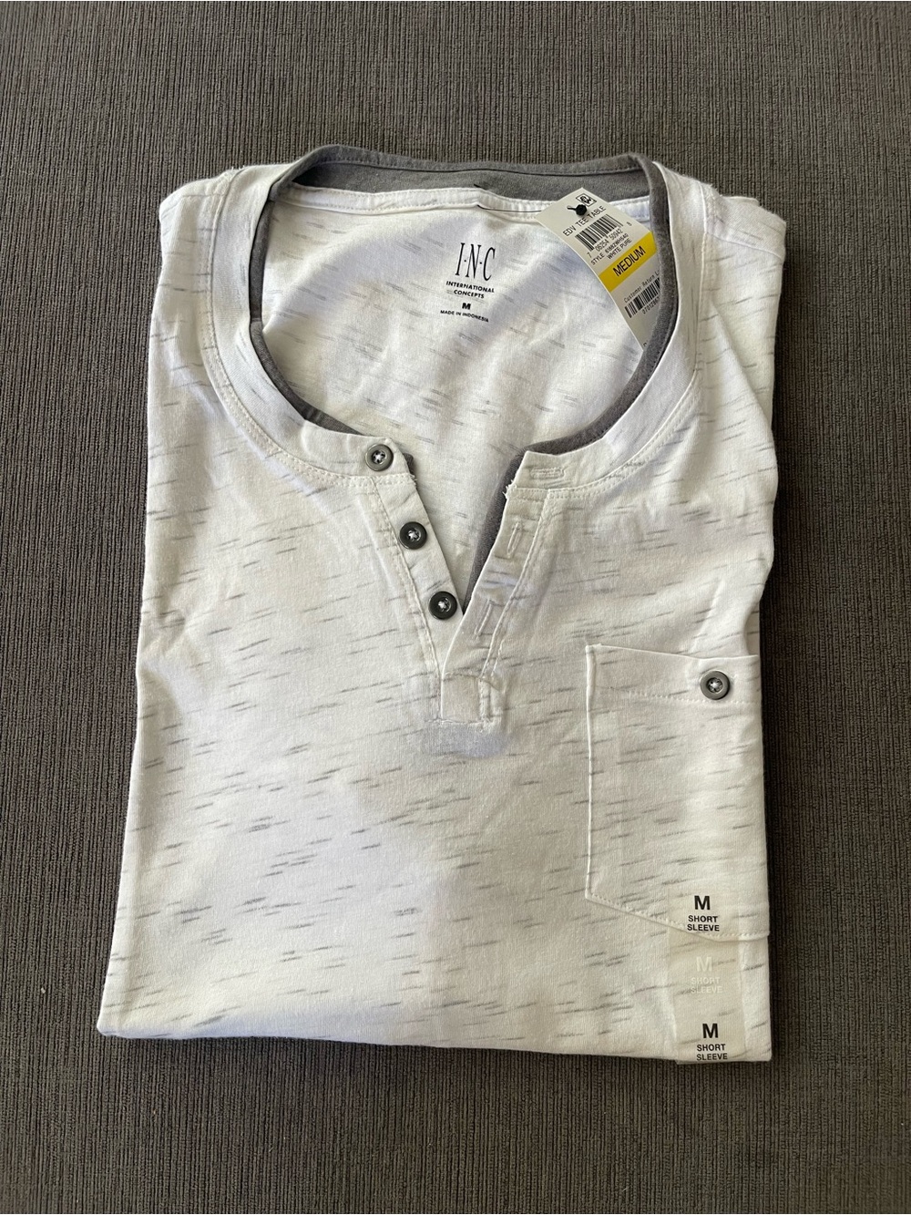 I.N.C. International Concepts White Pure Henley Pocket Tee Men’s M NWT
